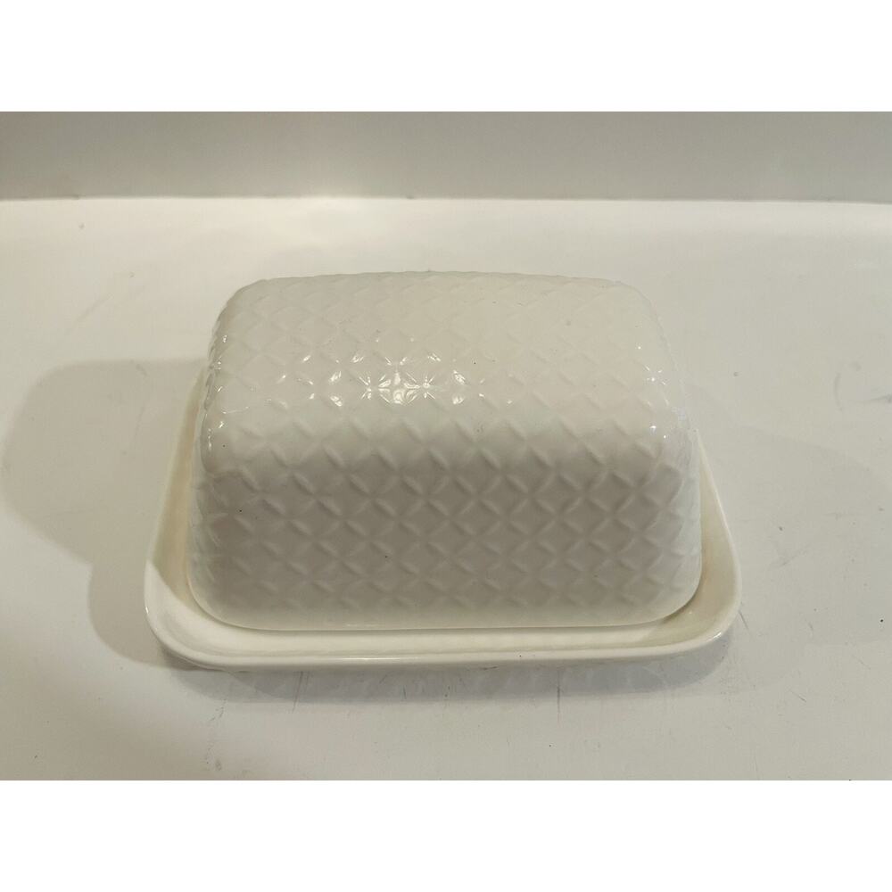Butter Dish Cottagecore Grannycore White Seed Ciroa Textured Stoneware Lid